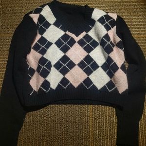 Long Sleeve Croped Checkered Shirt